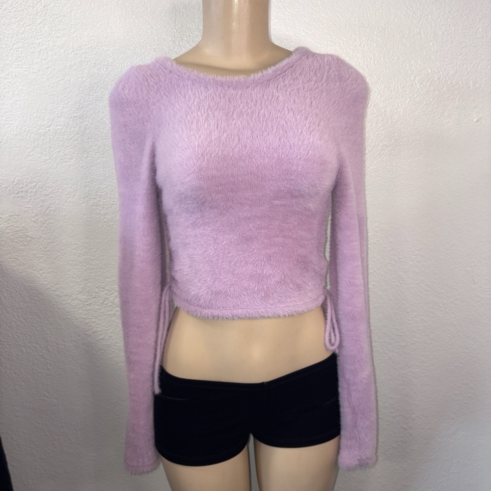 For Love And Lemons Lavender Fuzzy Crop Top